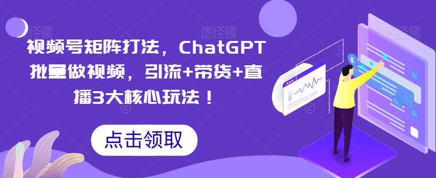 【副业项目6316期】视频号矩阵打法，ChatGPT批量做视频，引流+带货+直播3大核心玩法-宏欣副业精选