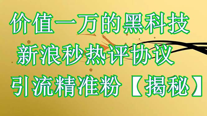 【副业项目6457期】价值一万的黑科技 新浪秒热评协议 引流精准粉【揭秘】-宏欣副业精选