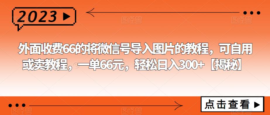 【副业项目6459期】外面收费66的将微信号导入图片的教程，可自用或卖教程，一单66元，轻松日入300+-宏欣副业精选