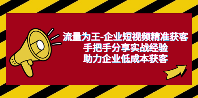 【副业项目6601期】流量为王-企业 短视频精准获客，手把手分享实战经验，助力企业低成本获客-宏欣副业精选