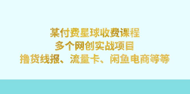 【副业项目7334期】某付费星球课程：多个网创实战项目，撸货线报、流量卡、闲鱼电商等等-宏欣副业精选