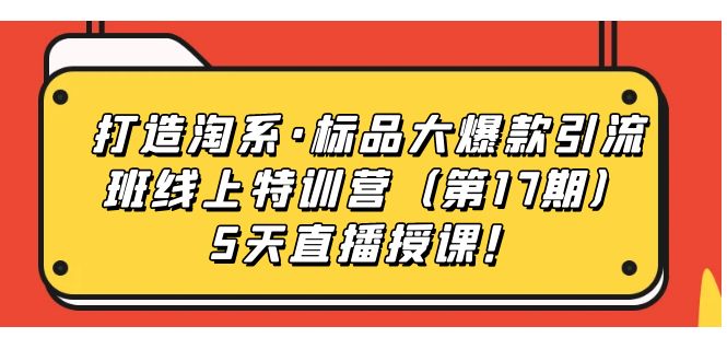 【副业项目7388期】打造淘系·标品大爆款引流班线上特训营（第17期）5天直播授课！-宏欣副业精选