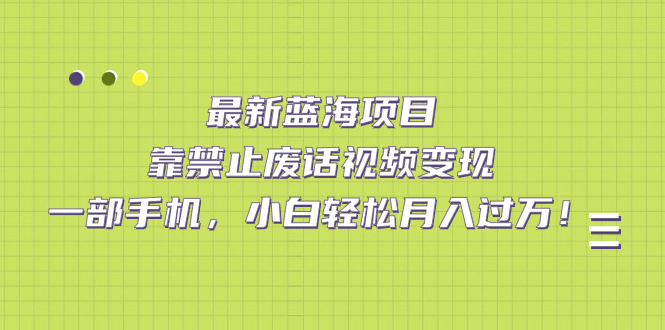 【副业项目7452期】靠禁止废话视频变现，一部手机，小白轻松月入过万！-宏欣副业精选