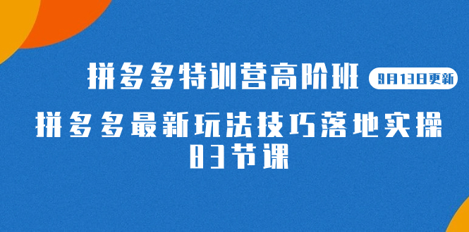 【副业项目7470期】2023拼多多·特训营高阶班【9月13日更新】拼多多最新玩法技巧落地实操-83节-宏欣副业精选