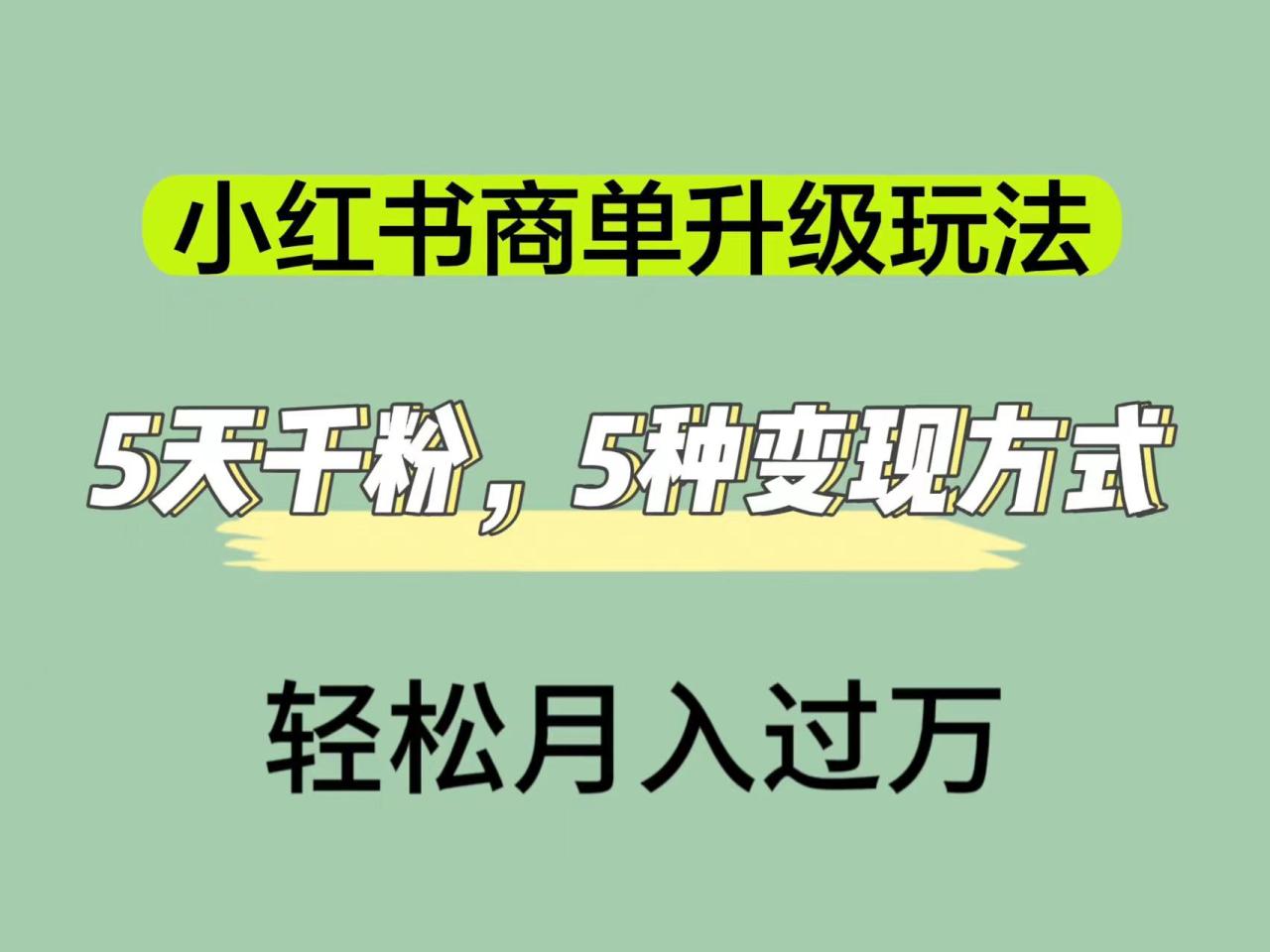 【副业项目7497期】小红书商单升级玩法，5天千粉，5种变现渠道，轻松月入1万+-宏欣副业精选