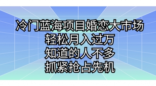 【副业项目7246期】冷门蓝海项目婚恋大市场，轻松月入过万-宏欣副业精选