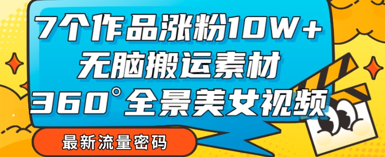 【副业项目7945期】7个作品涨粉10W+，无脑搬运素材，全景美女视频爆款玩法分享【揭秘】-宏欣副业精选