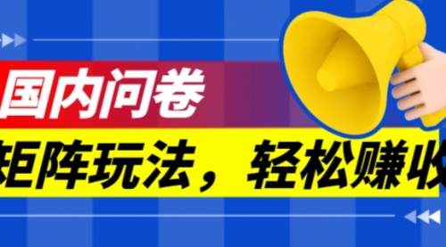 【副业项目7605期】保姆级教程，国内问卷矩阵玩法，轻松赚收益-宏欣副业精选