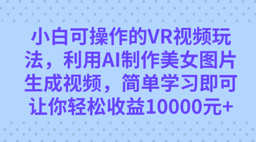 【副业项目7669期】小白可操作的VR视频玩法，利用AI制作美女图片生成视频，你轻松收益10000+-宏欣副业精选