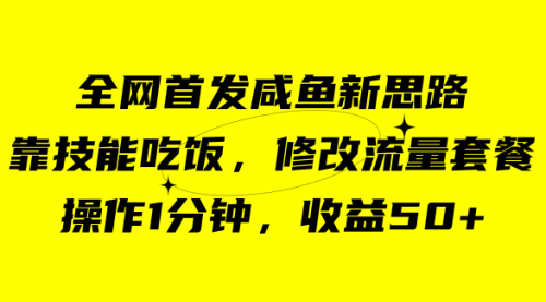 【副业项目7720期】咸鱼冷门新玩法，靠“技能吃饭”，修改流量套餐，操作1分钟，收益50+-宏欣副业精选