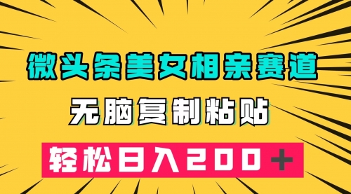 【副业项目7873期】微头条冷门美女相亲赛道，无脑复制粘贴，轻松日入200-宏欣副业精选