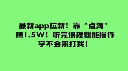 【副业项目8069期】最新app拉新！靠“点淘”赚1.5W！听完课程就能操作！学不会来打我！-宏欣副业精选