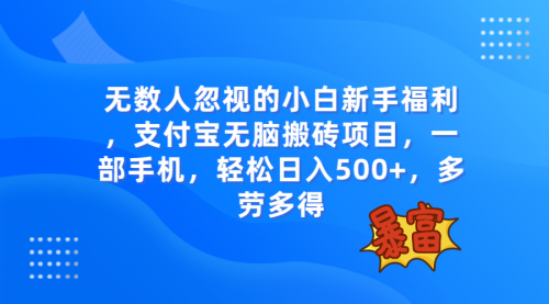 【副业项目8111期】无数人忽视的项目，支付宝无脑搬砖项目，一部手机即可操作，轻松日入500+-宏欣副业精选