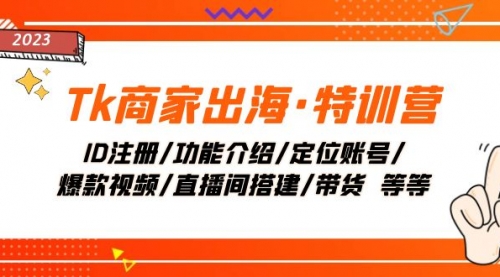 【副业项目8226期】Tk商家出海·特训营：ID注册/功能介绍/定位账号/爆款视频/直播间搭建/带货-宏欣副业精选