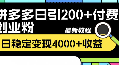 【副业项目8456期】拼多多日引200+付费创业粉，日稳定变现4000+-宏欣副业精选