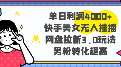 【副业项目8583期】单日利润4000+快手美女无人挂播，网盘拉新3.0玩法-宏欣副业精选