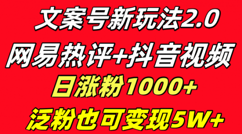 文案号新玩法 网易热评+抖音文案 一天涨粉1000+-宏欣副业精选