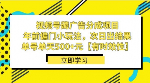 视频号薅广告分成项目，年前偏门小玩法，次日出结果，单号单天500+元-宏欣副业精选