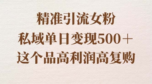 精准引流女粉，私域单日变现500＋，高利润高复购，保姆级实操教程分享-宏欣副业精选