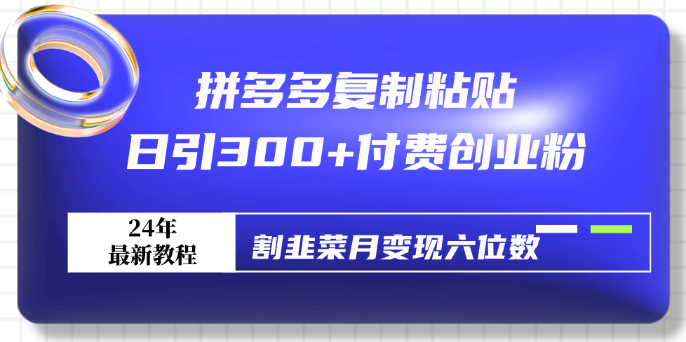 拼多多复制粘贴日引300+付费创业粉，割韭菜月变现六位数最新教程！-宏欣副业精选