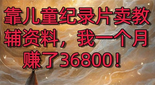 靠儿童纪录片卖教辅资料，一个月赚了36800！暴力变现2.0版本，喂饭级教学-宏欣副业精选