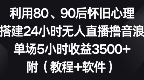 单场5小时收益3500+、利用80、90后怀旧心理，搭建24小时无人直播撸音浪-宏欣副业精选