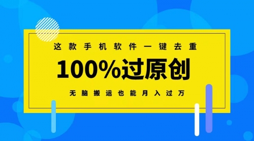 100%过原创 无脑搬运也能月入过万、这款手机软件一键去重-宏欣副业精选