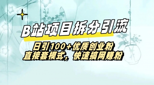 【副业】B站项目拆分引，快速日3100+优质创业粉-宏欣副业精选