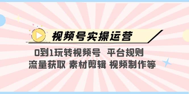 视频号实操运营，0到1玩转视频号 平台规则 流量获取 素材剪辑 视频制作等-宏欣副业精选