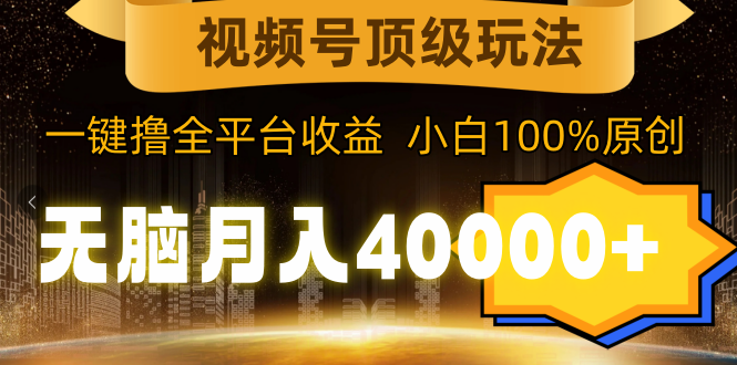 视频号顶级玩法，无脑月入40000+，一键撸全平台收益，纯小白也能100%原创-宏欣副业精选