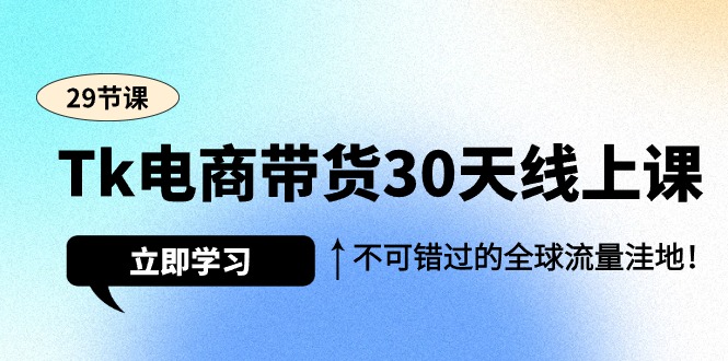 Tk电商带货30天线上课，不可错过的全球流量洼地（29节课）-宏欣副业精选