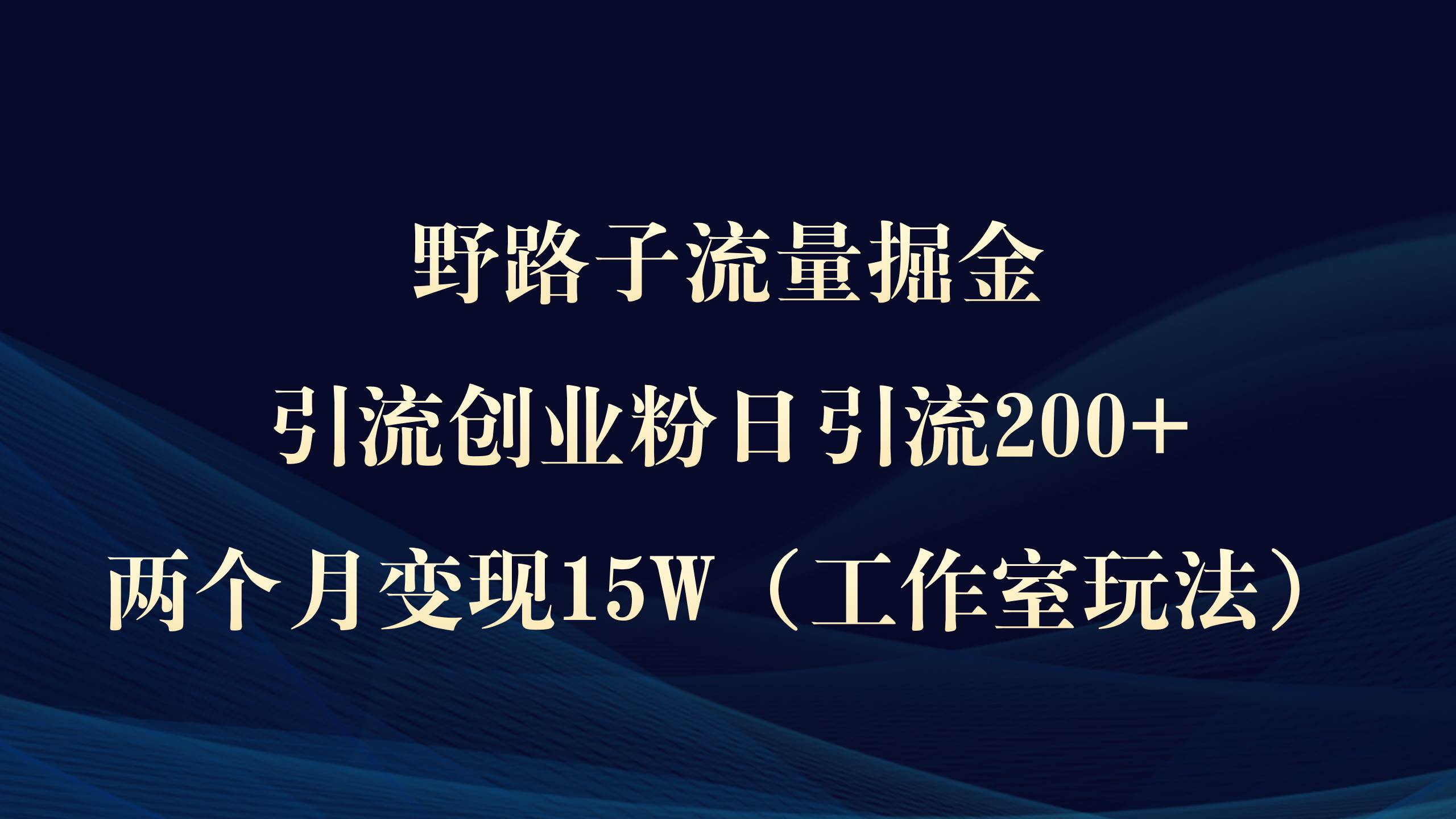 野路子流量掘金，引流创业粉日引流200+，两个月变现15W（工作室玩法）-宏欣副业精选