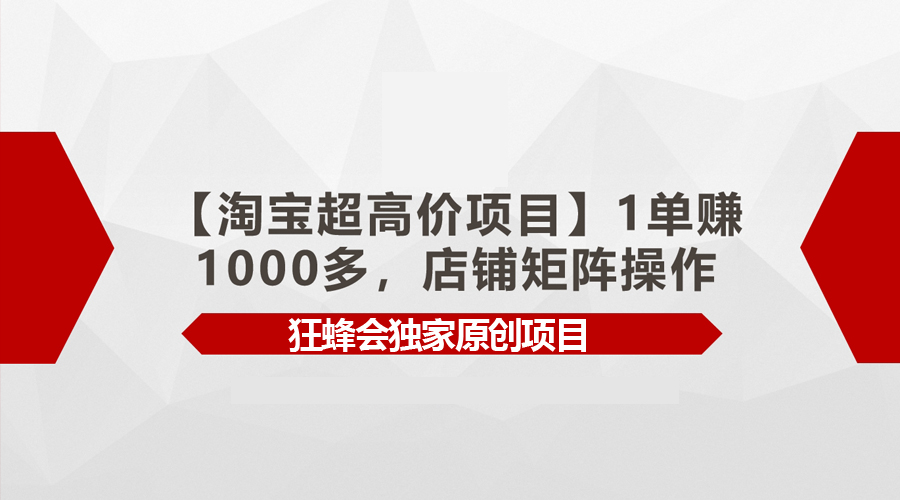 【淘宝超高价项目】1单赚1000多，店铺矩阵操作-宏欣副业精选