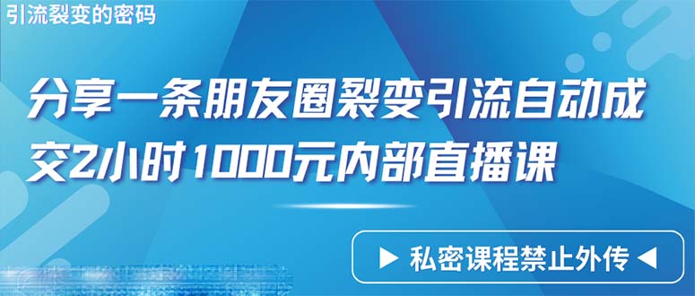 仅靠分享一条朋友圈裂变引流自动成交2小时1000内部直播课程-宏欣副业精选