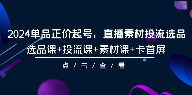 2024单品正价起号，直播素材投流选品，选品课+投流课+素材课+卡首屏-101节-宏欣副业精选