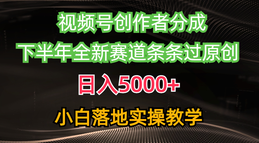 视频号创作者分成最新玩法，日入5000+ 下半年全新赛道条条过原创，小白落地实操-宏欣副业精选