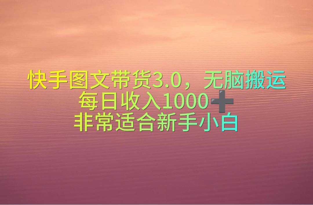 快手图文带货3.0，每日收入1000+，非常适合新手小白-宏欣副业精选