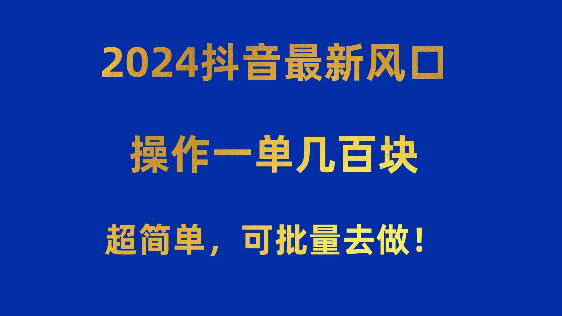 2024抖音最新风口！操作一单几百块！超简单，可批量去做！！！-宏欣副业精选