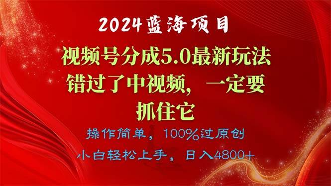 2024蓝海项目，视频号分成计划5.0最新玩法，错过了中视频，一定要抓住…-宏欣副业精选