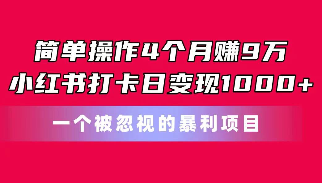 简单操作4个月赚9万！小红书打卡日变现1000+！一个被忽视的暴力项目-宏欣副业精选