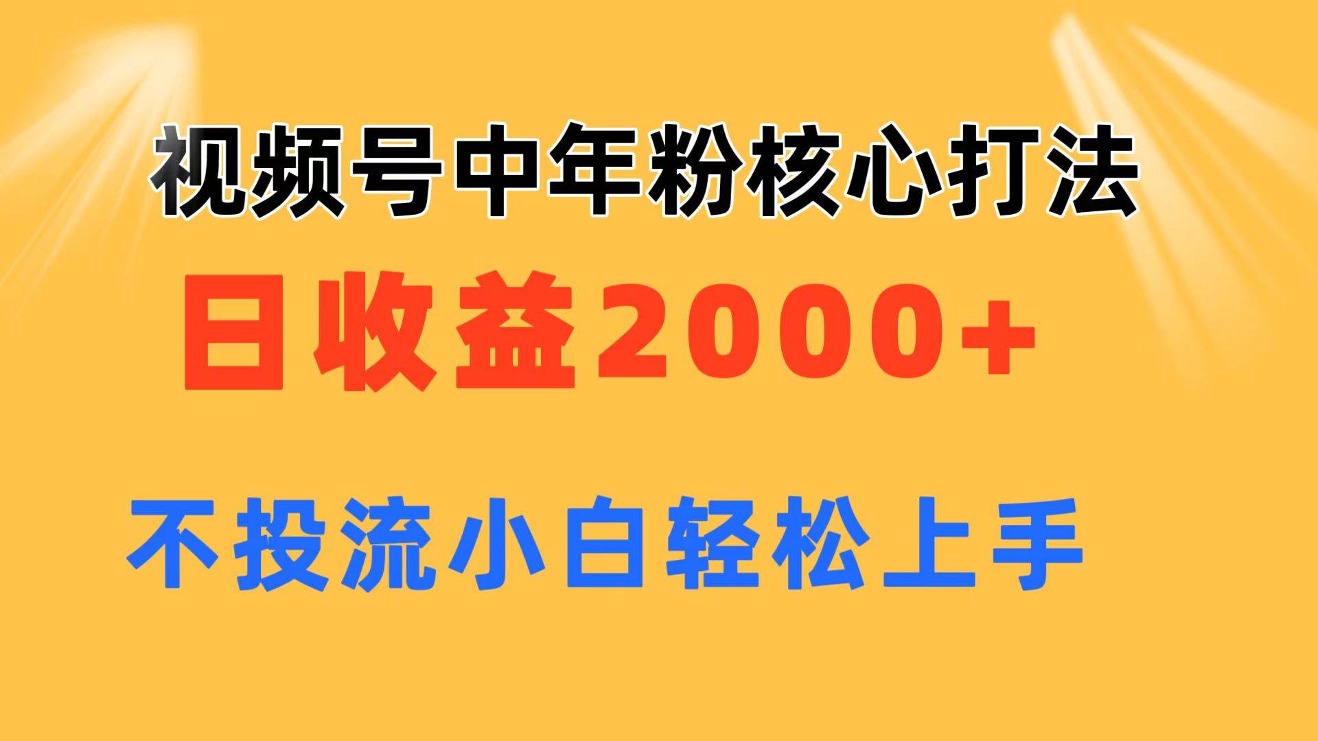 视频号中年粉核心玩法 日收益2000+ 不投流小白轻松上手-宏欣副业精选