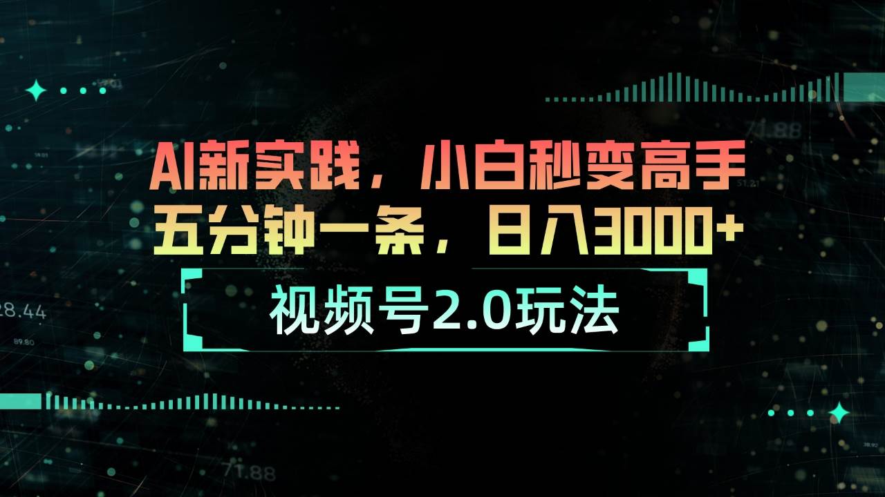 视频号2.0玩法 AI新实践，小白秒变高手五分钟一条，日入3000+-宏欣副业精选