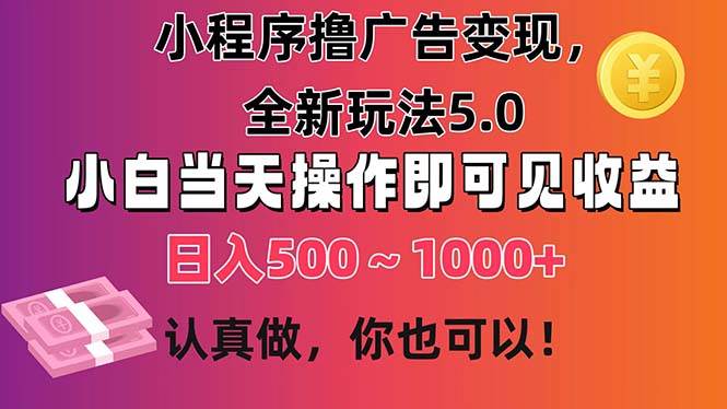 小程序撸广告变现，全新玩法5.0，小白当天操作即可上手，日收益 500~1000+-宏欣副业精选