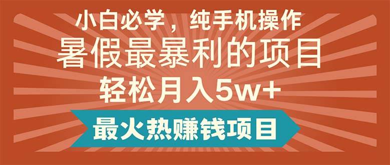 小白必学，纯手机操作，暑假最暴利的项目轻松月入5w+最火热赚钱项目-宏欣副业精选