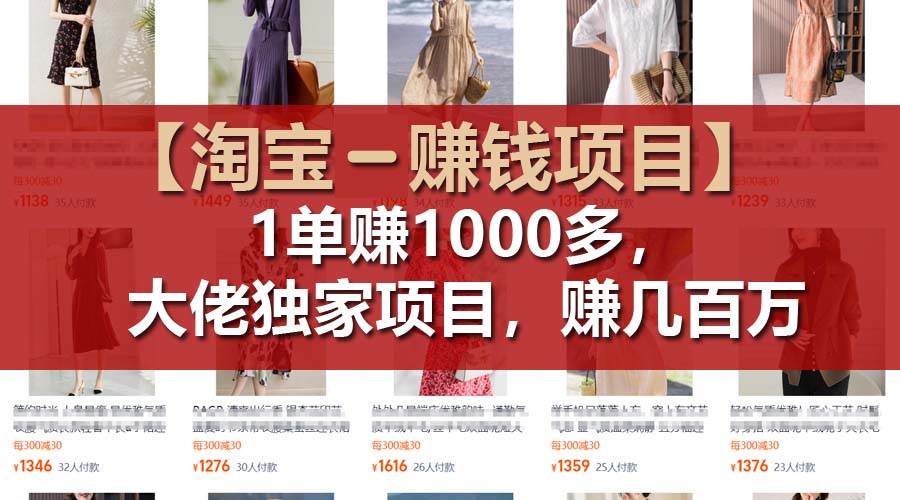 【淘宝赚钱项目】1单可赚1000多，大佬独家项目，年赚几百万-宏欣副业精选