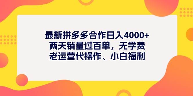 最新拼多多项目日入4000+两天销量过百单，无学费、老运营代操作、小白福利-宏欣副业精选