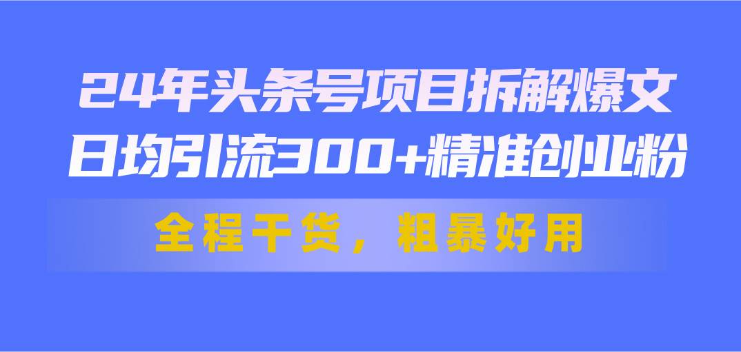 24年头条号项目拆解爆文，日均引流300+精准创业粉，全程干货，粗暴好用-宏欣副业精选