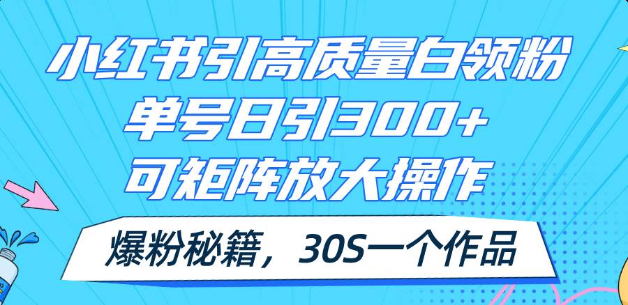 小红书引高质量白领粉，单号日引300+，可放大操作，爆粉秘籍！30s一个作品-宏欣副业精选