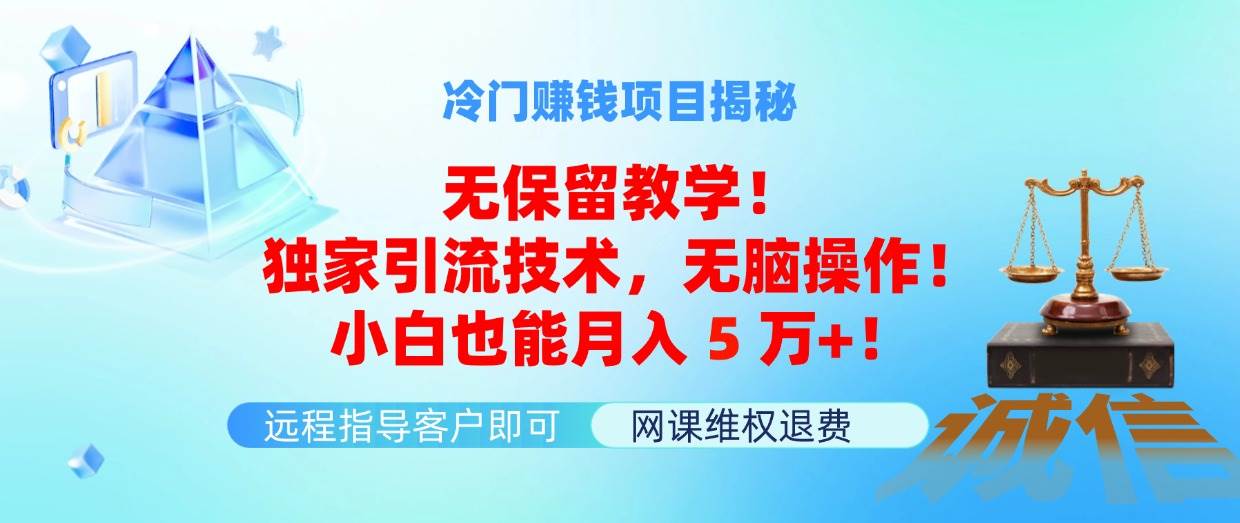 冷门赚钱项目无保留教学！独家引流技术，无脑操作！小白也能月入5万+！-宏欣副业精选