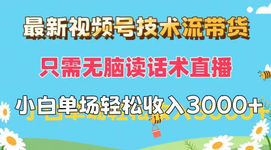 最新视频号技术流带货，只需无脑读话术直播，小白单场直播纯收益也能轻…-宏欣副业精选